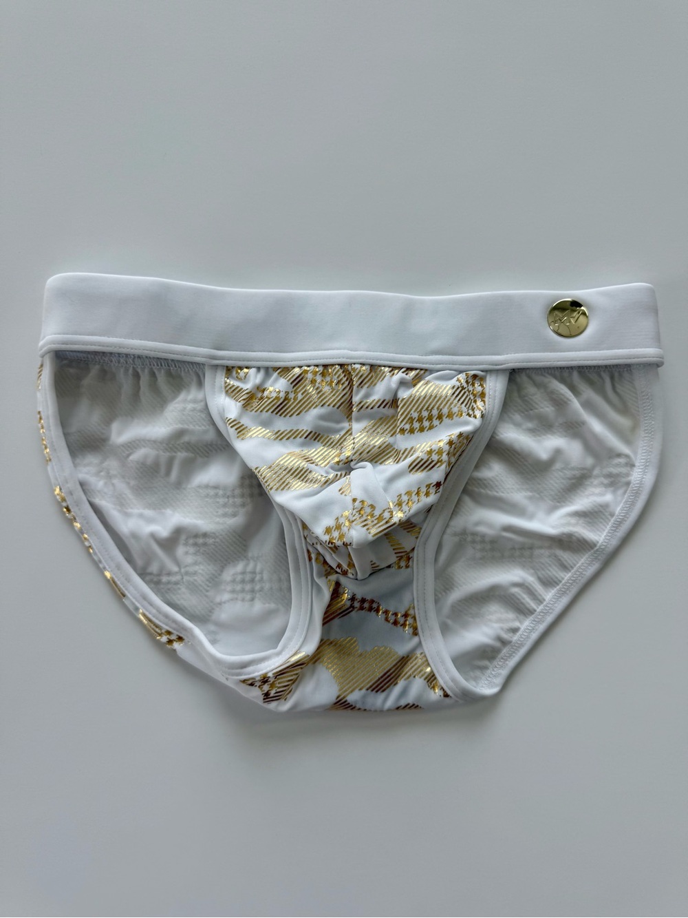 Modus Vivendi Men’s White and Gold Tanga Swim Briefs
